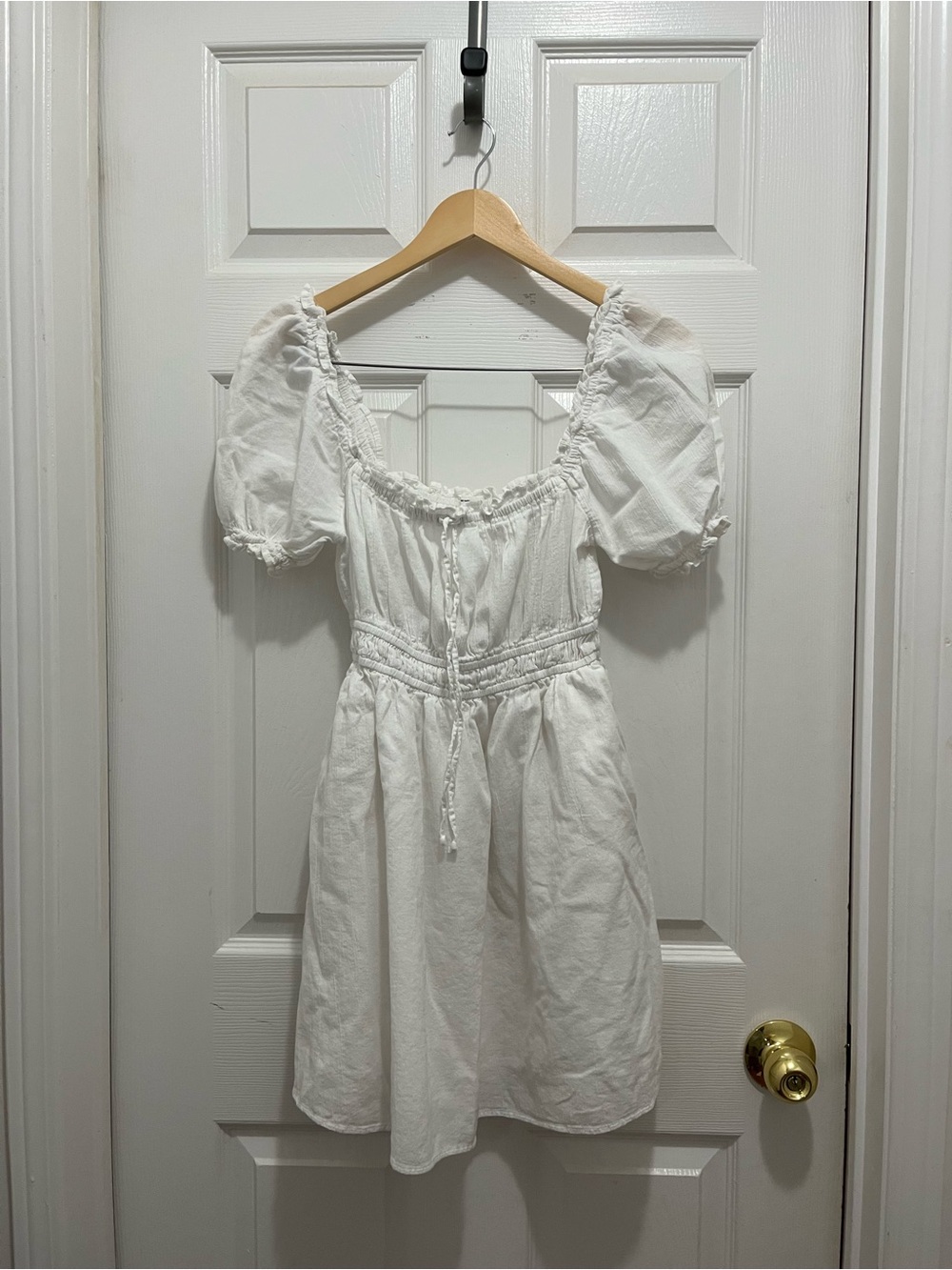 Aerie White Puff Sleeve Smocked Waist Mini Dress